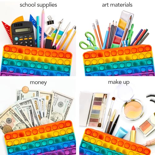 Image of ArtCreativity Pop It Pencil Case for Kids - Silicone Pop Up Case with 6 Colorful Pencils and 6 Erasers - Sensory Fidget Pouch for Boys and Girls (Pack of 2)