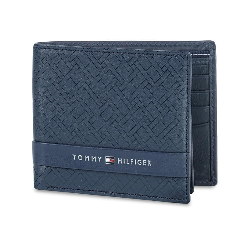 Image of Tommy Hilfiger Men's Genuine Leather Passcase Wallet Berkane - Navy | High Capacity Bifold with 12 Card Slots, 2 Compartments & Id Window | Stylish Purse of Gents