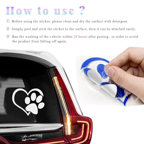 Image of DXNQ Pet Dog Paw Puppy Love Heart Vinyl Decal, 4.6 inch 3.7 inch Heart with Dog Paw Print Reflective Bumper Sticker, Cute Waterproof Puppy Footprint Heart Decal for Window Laptop Wall (White)