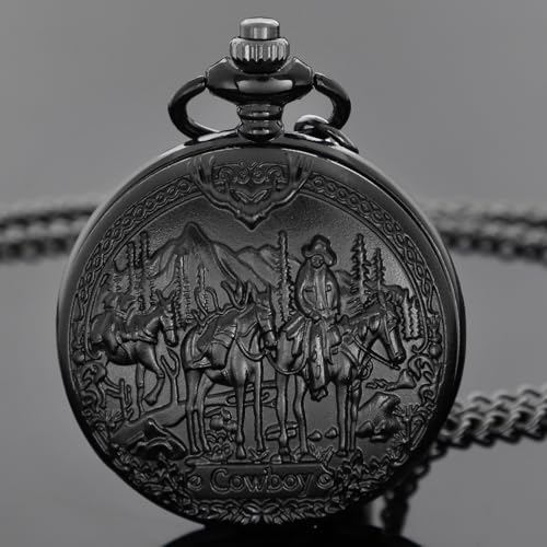 Image of Tiong Vintage Pocket Watch Engraved Cowboy Skull Wolf 3D Pattern Arabic Numerals Quartz Pocket Watch with Chain Best Gifts