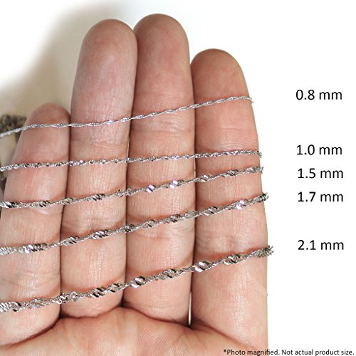 10k White Gold Singapore Chain Necklace 1.5mm 16" 18" 20"2