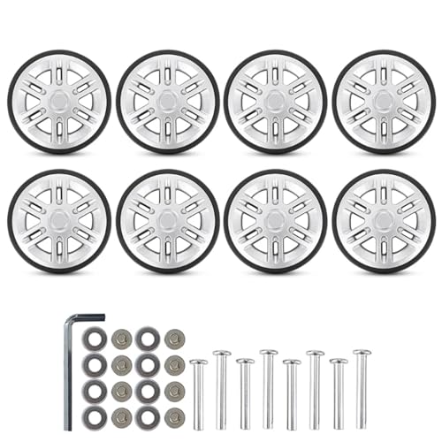 Luggage Wheels Replacement 8Pcs/Set Universal 60mm Travel Suitcase Replacement Double Wheels Repair Kits Easy Installation Smooth Rolling