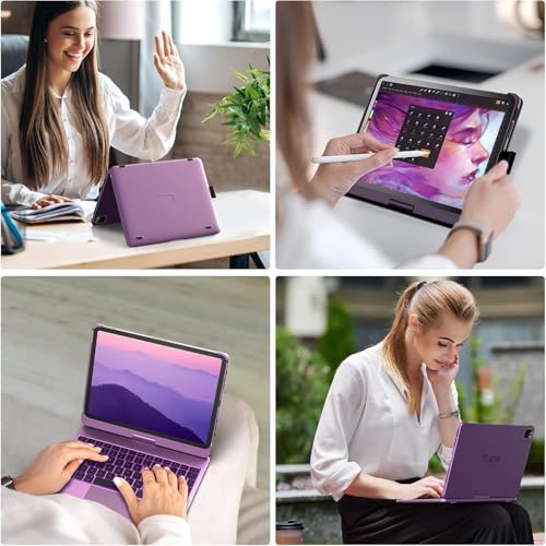 Image of typecase Touch Keyboard for iPad Air 11 (M4 /M3 /M2,2026 /2025 /2024),Air 5th /4th & Pro 11(4th /3rd /2nd /1st) Trackpad,11-Color Backlit,360Rotatable,Pencil Holder (Not for A16 /10th /Pro 11-M5 /M4)-Purple'26