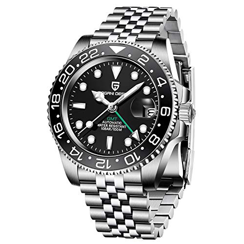 Pagani Design Men's GMT Automatic Watch Luxury Sapphire Waterproof Business Watch 1662 (Black)
