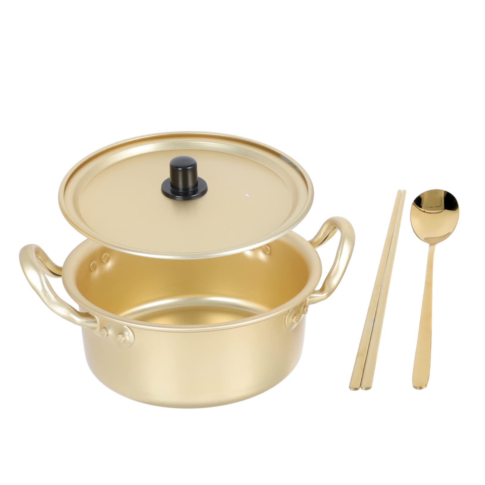 INOOMP Antihaft Ramen Kochtopf aus Aluminium mit Deckel Doppelohren Nudeltopf für Küche Hitzebeständig und Wärmeisolierend zum Schnellen Kochen von Instant Nudeln