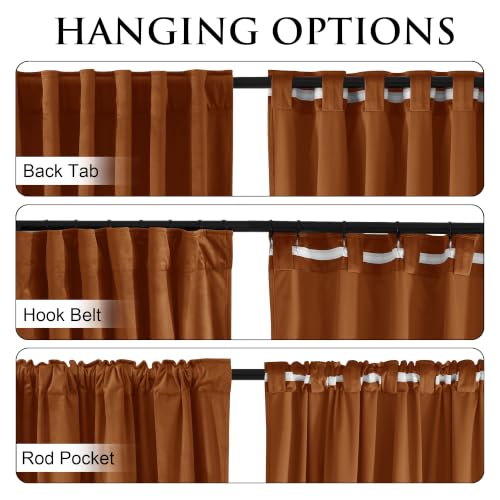Image of StangH Fall Decor Burnt Orang Velvet Curtains W52 x L84 2 Panels