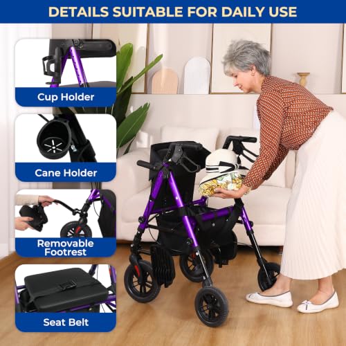 Image of Akoasm Foldable Walkers for Seniors with Seat, Rollator Wheelchair Combo