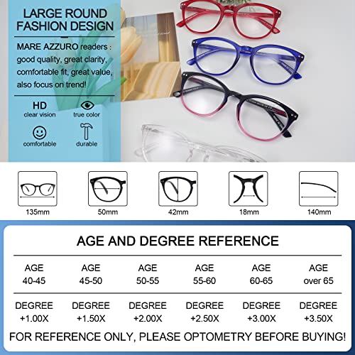 Image of MARE AZZURO Large Reading Glasses Women Trendy Round Readers 1.0 1.25 1.5 1.75 2.0 2.25 2.5 2.75 3.0 3.5 4.0 5.0 6.0 (Purple, 5.00)