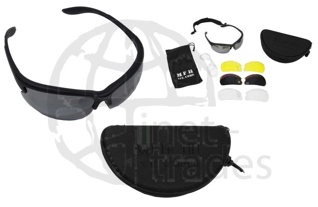 MFH Armee Strike 3 - Gafas de Sol para Deporte y 3 Pares de Cristales, Color Negro