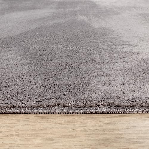 Paco Home Teppich Wohnzimmer Schlafzimmer Kurzflor Waschbar Einfarbiges Muster Flauschig Weich rutschfest Moderne Deko, Grösse:60x100 cm, Farbe:Grau