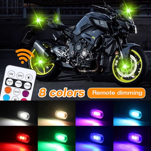 Kabellose Led Lichter, WDKXCN 8 Stück Strobe Drone Light, 8 Farben Led Blitzlicht mit Fernbedienung, L-ed Flugzeug Blitzlichter, Flylights, Unterbodenbeleuchtung für Auto, Motorrad, Drohne, Roller