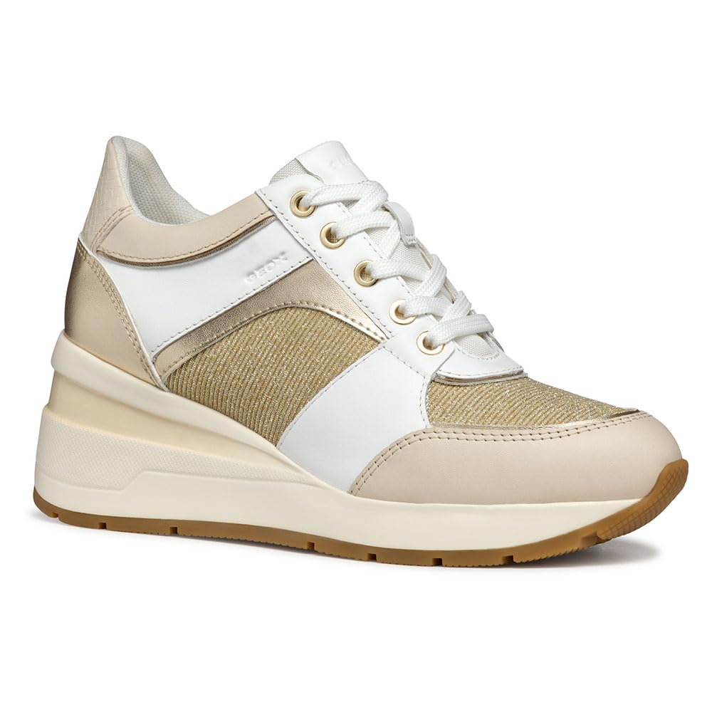 Geox Women's D ZOSMA A Sneaker, White/Lt Gold, 7 UK