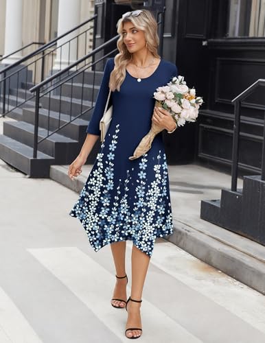 Image of Zeagoo Midi Dresses Women 2026 Dress 3 /4 Sleeve Casual Dresses with Pockets A Line Summer Beach Sundress