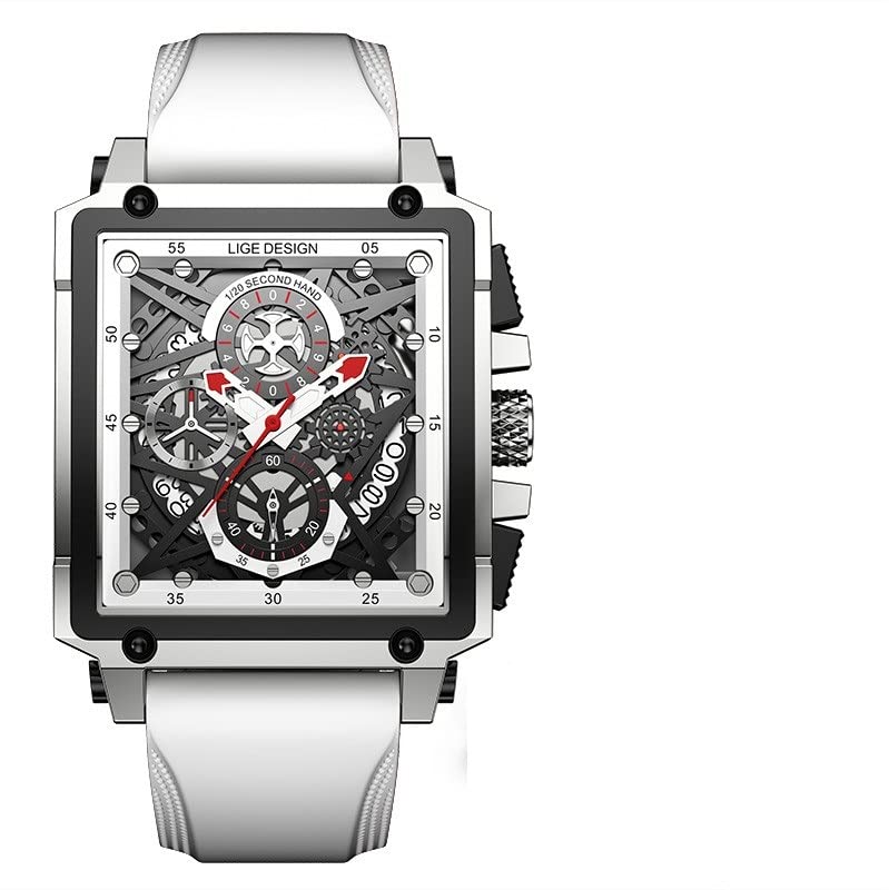OVERFLY 8936-White Rectangle Dial with Chronograph and Date Display Military Sports Watch for Men (B0BDVBTXDZ) Amazon Price History, Amazon Price Tracker