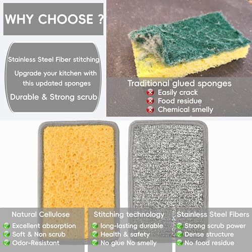 METUUTER Kitchen Sponges 12 Pack Non Scratch Metal Scrubber for Dishes - Image 2