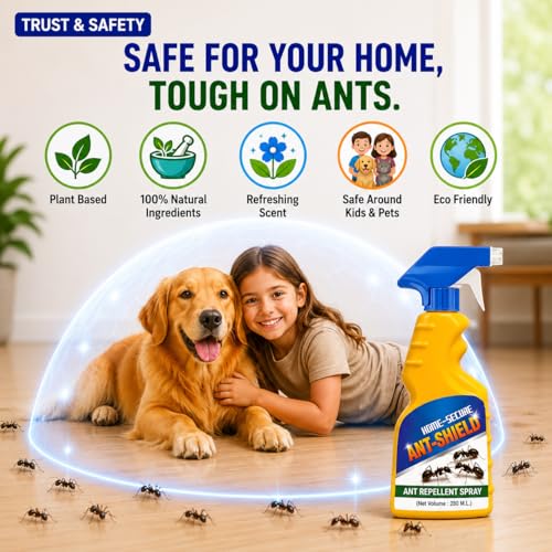 Image of Home-Secure ANT-SHIELD Ant Repellent Spray for Home | Strong Herbal Formula for Ant Control | Natural Ant Deterrent Spray for Kitchen, Bedroom, Balcony & Garden | Safe Around Family & Pets | 280ml