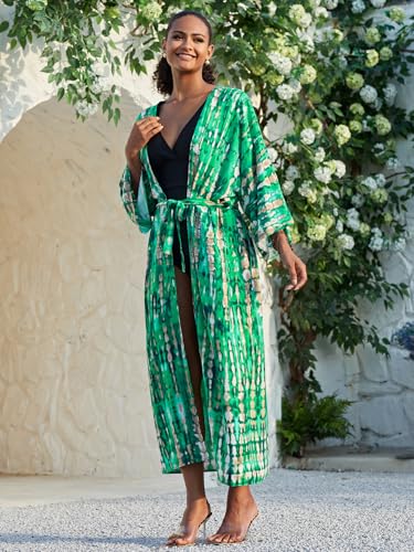 Image of Women's Kimono Cover Up Long Beach Dress Swimsuit Cover Ups Colorful Cardigan Lightweight Robe for Swimwear