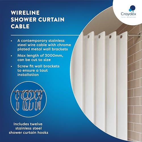 Cable de cortina de ducha para evitar caídas de barras con doce pinzas seguras 4