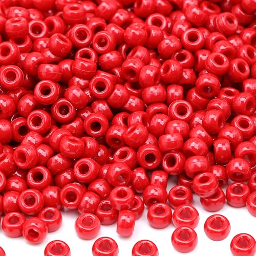 GMMA 1000 Pcs Red Pony Beads for Jewelry Making Christmas & DIY Bracelets & Necklaces 6x9mm Perfect for Parties & Independence Day Decorations