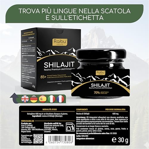 Shilajit Himalayano Puro - Resina di Shilajit con 85+ Oligominerali e Acido Fulvico - Alta Potenza, 600 mg per dose giornaliera - Naturale, Vegano e Senza Aditivi - 9