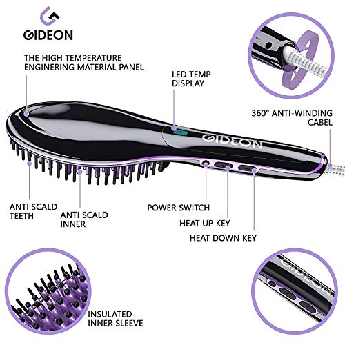 Gideon Professional Ceramic Heated Hair Brush Straightener Iron - Amazing Hair Straightener/Professional Quality Straight Hair in Minutes [UPGRADED] - Thumbnail 3