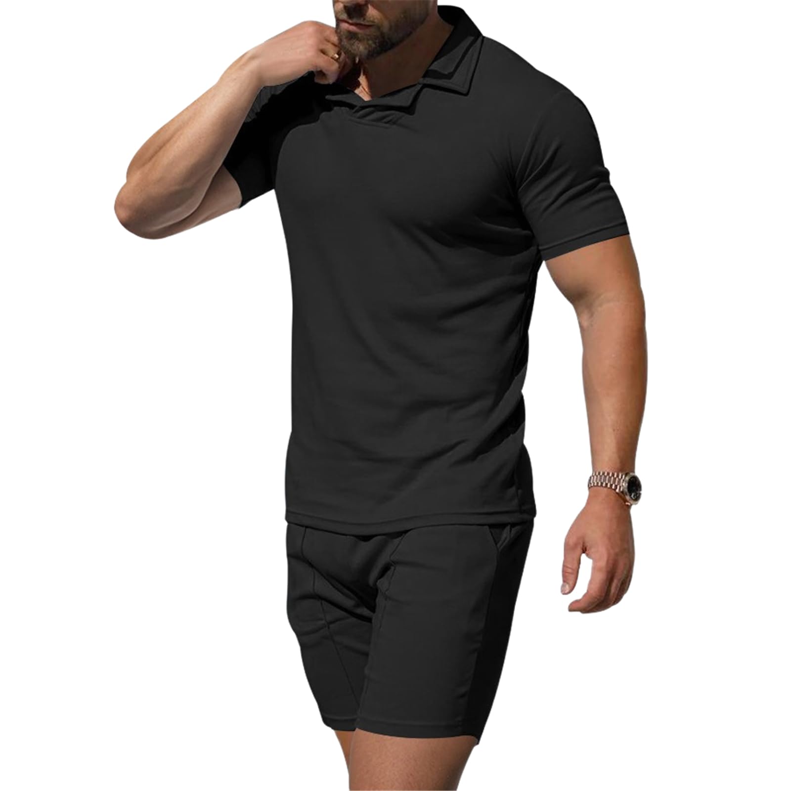 Męskie letnie spodenki z krótkim rękawem i szortami w stylu brytyjskim slim fit sportowe szybkoschnące 2-częściowy strój-jasnoniebieski01-L