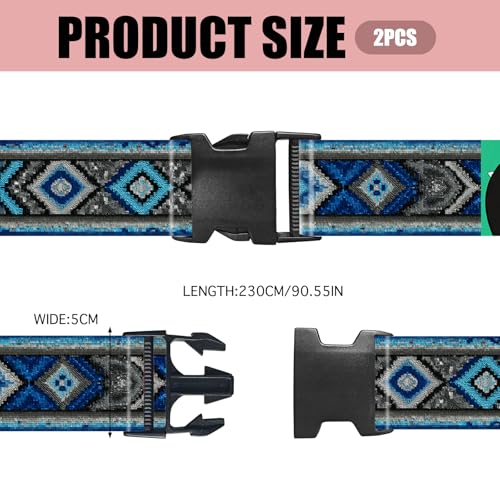 Image of Nuxovilar Luggage Straps Set for Suitcase 1.96x71in Polyester | Cargo Strap Travel Belt Security Buckle Band Cultural Trip Family Vacation Airport (Ethnic Geometric)