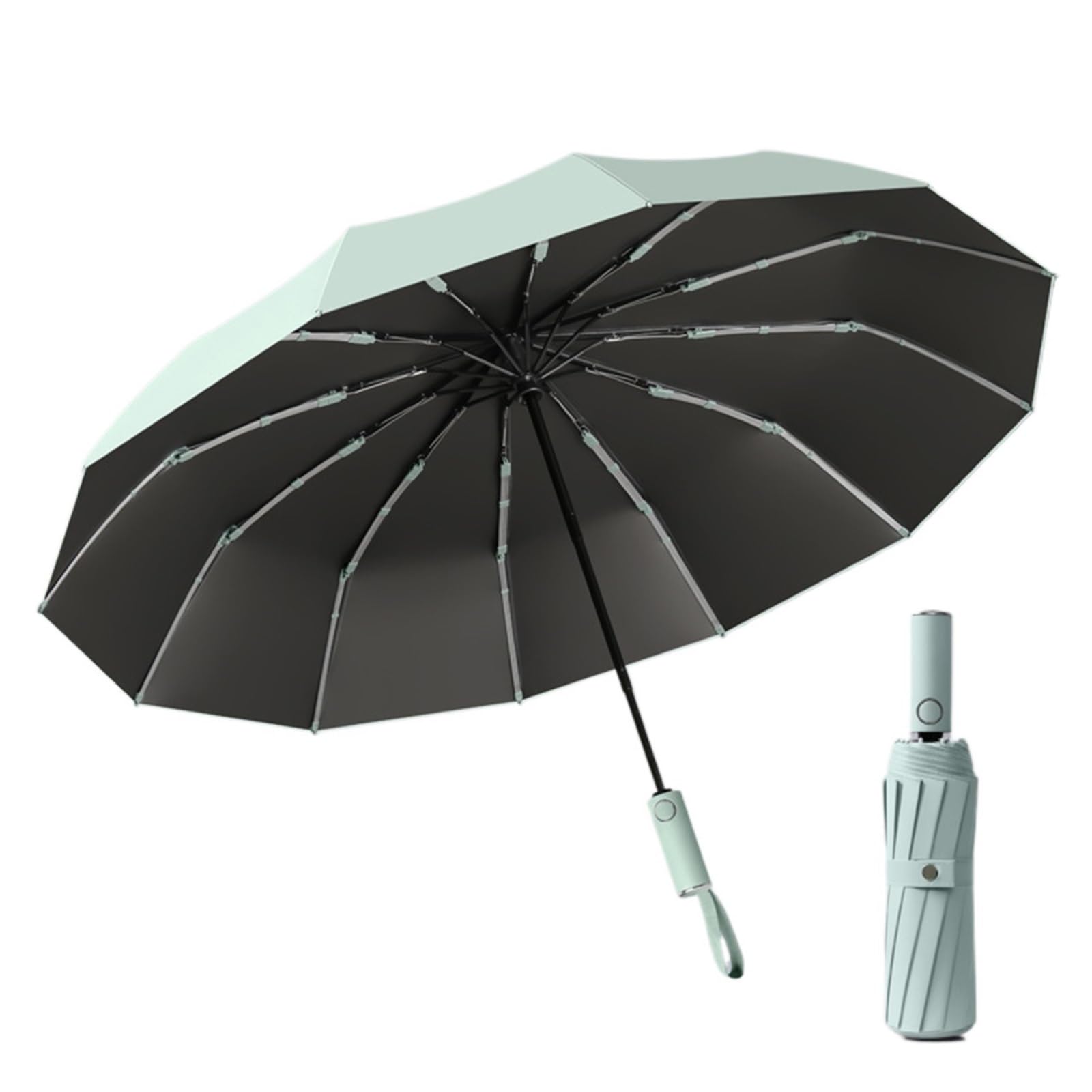 Aosrioylt Green Brellux Umbrella, 264 Ribs Waterproof & Windproof Compact Umbrella, Portable Durable Uv Protection Umbrellas With Strong Fiberglass Frame, Automatic Folding Travel Umbrellas For Wind & Rain(Green)