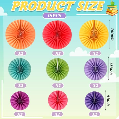 Image of 18 Pcs Rainbow Hanging Paper Fans Decor Back to School Paper Fans Round Paper Garlands Bulletin Board Classroom Decorations for Party Supplies Classroom Decor