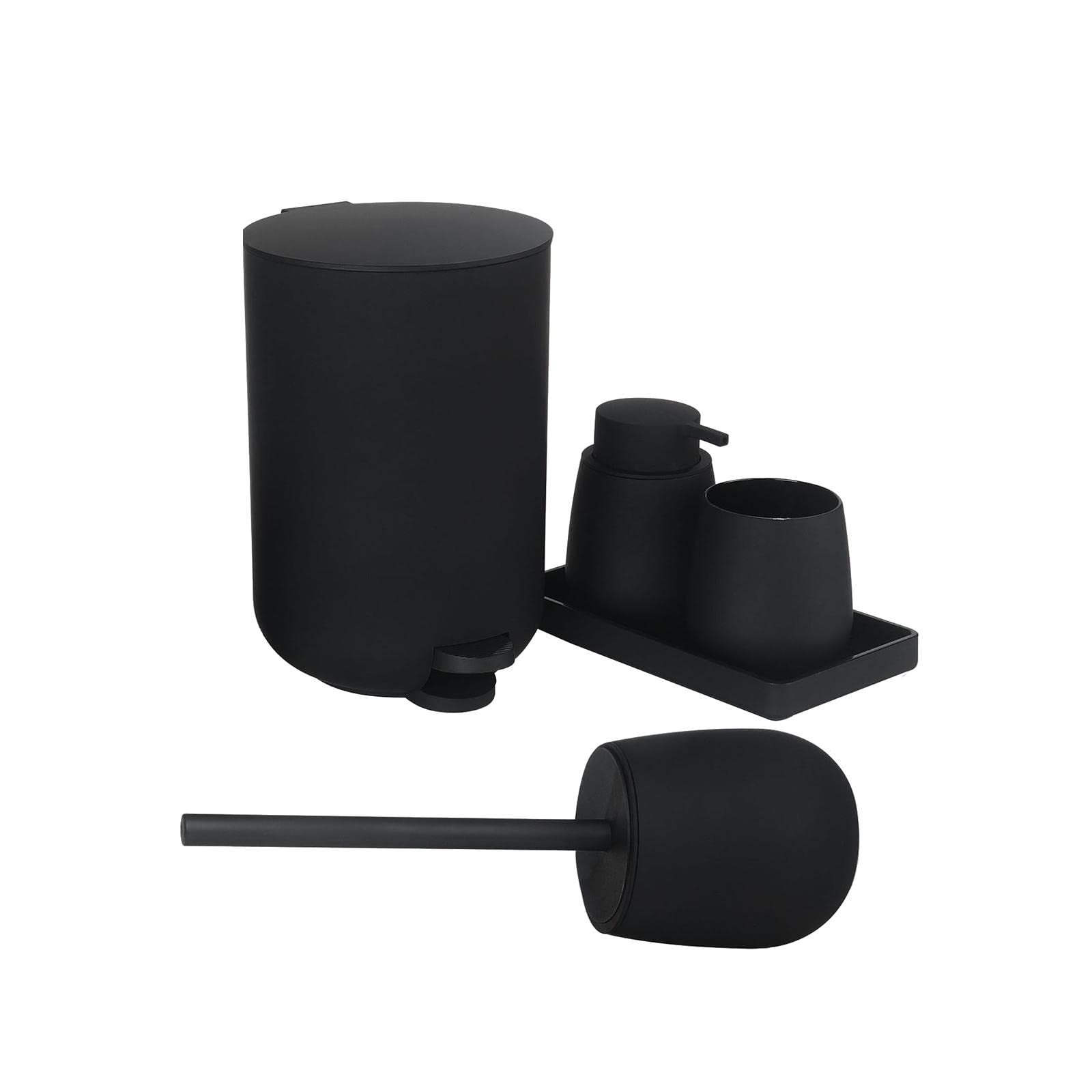 Juego de Accesorios de Baño de 5 Uds., Bote de Basura, Soporte para Cepillos de Dientes, Escobilla de Baño, Dispensador de Jabón Y Bandeja, negro, tal como se describe