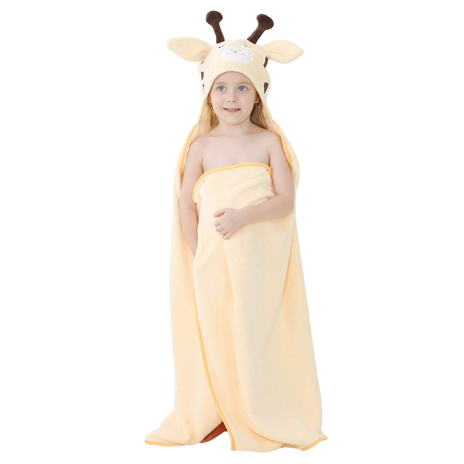MICHLEY Cartoon Hooded Baby Towel Unisex, Premium Soft Swimming Bathrobe Large Washcloths 31.5" x 53" for 0-9T (Giraffe)