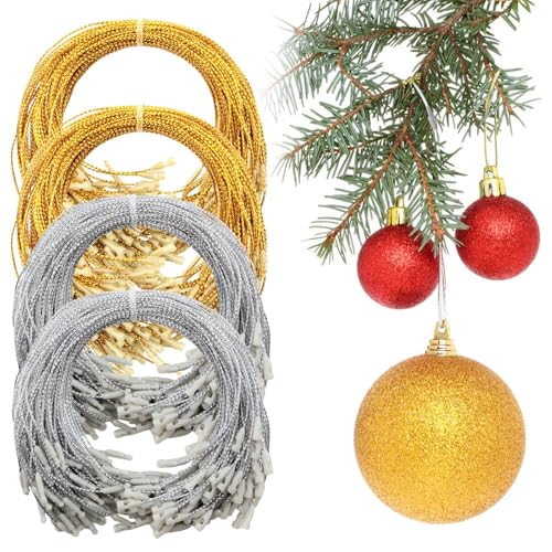 Scettar 800Stück Weihnachtskugel Aufhänger Set Gold Silber Ornament Aufhänger Schnur mit Verschluss Haken für Weihnachtskugeln Kugel Aufhänger Christbaumschmuck Dekoration Schnur für DIY Geschenke