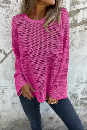 Allimy Womens Hollow Out Loose Metallic Knits Crewneck Long Sleeve Sweater Pullover Outerwear3