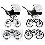 Lux4Kids Retro Kinderwagen 3 in 1 Komplettset mit Autositz Buggy Megaset Marget Navy Blue Star 4in1 mit Isofix