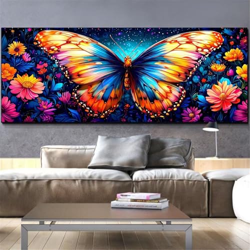 Mefooge diamond painting adulte grand format fleur papillon 40x120cm L252