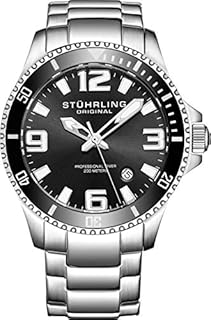 Stuhrling Original Mens Analog Dive Watch - Sports Watch Water Resistant 100 Meters - Watches for Men Aqua-Diver Stainless Steel Link Bracelet Mens Watches Collection (Black)