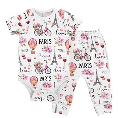 Image of vvfelixl Baby Clothes Set Cute Cartoon Pattern Baby Bodysuits Set Unisex Short Sleeve Baby Pants Sets 0-24 Months