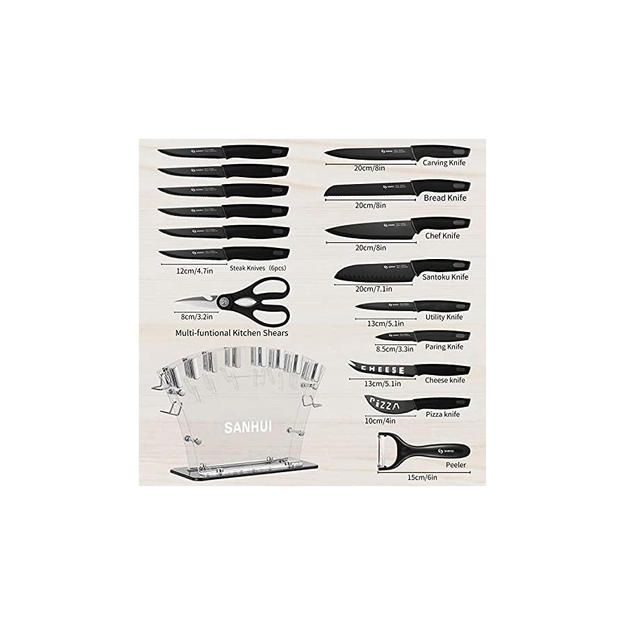 KNIFE-SET-pcs-new-17-Piece-Knife-Set-with-Block-Superior-High-Carbon-Stainless-Steel-Blades-with-Precision-and-Accuracy-Hollow-Handle-Steak-Knife-Set-of-6 SANHUI KNIFE SET (pcs-new) 17-Piece Knife Set with Block, Superior High-Carbon Stainless Steel Blades with Precision and Accuracy, Hollow Handle, Steak Knife Set of 6