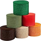 OZXCHIXU Fall Burlap Ribbon, Orange/Chocolate/Army Green/Light Yellow/Red/Green Burlap Wired Ribbon, 2.4Inch x 6 Colors Total 30 Yard, for Holiday Decorative, Gift Wrapping, Floral, Bows.