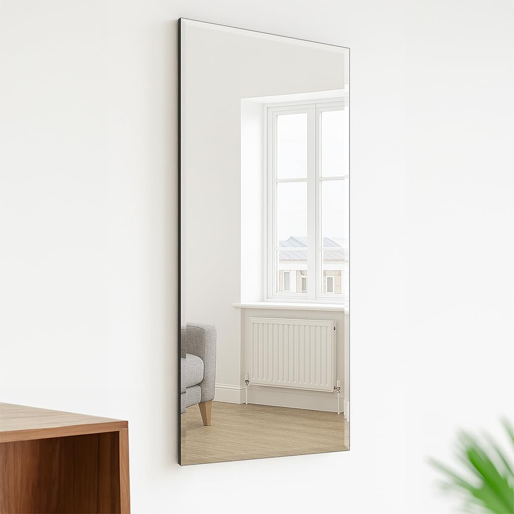 Agenzia 14 Large Art Deco Modern Bevelled Panel Frameless All Glass Wall Mirror 120cm x 48cm
