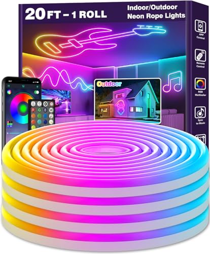 Image of AILBTON 20Ft LED neon Lights with Remote APP Control IP65 Waterproof Flexible Neon Strip Lights 24V RGB Rope Lights for Bedroom Room Outdoors Decor