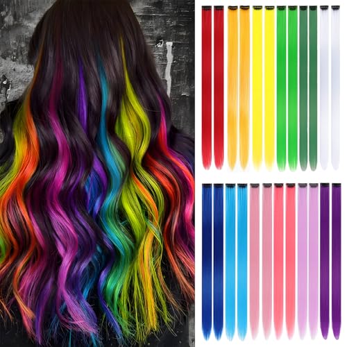 FAYDERS 24 PCS Colored Hair Extensions Clip in - 22 Inch Rainbow Hair for Women Girls - Perfect for Parties, Cosplay, Halloween