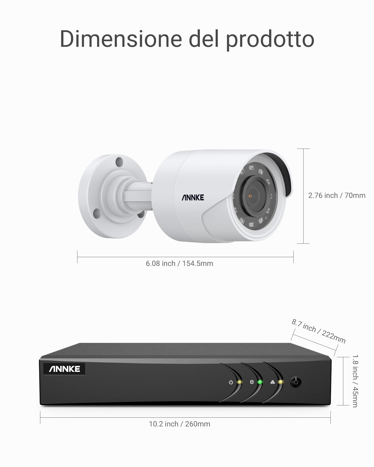 SANNCE Sistema di sicurezza con DVR e 8 telecamere di sorveglianza (standard ONVIF, H.264, CCTV, DVR, P2P, 8 canali AHD, 8 telecamere da 1080p, 2.0 MP, standard di impermeabilità IP66, 36 LED IR)