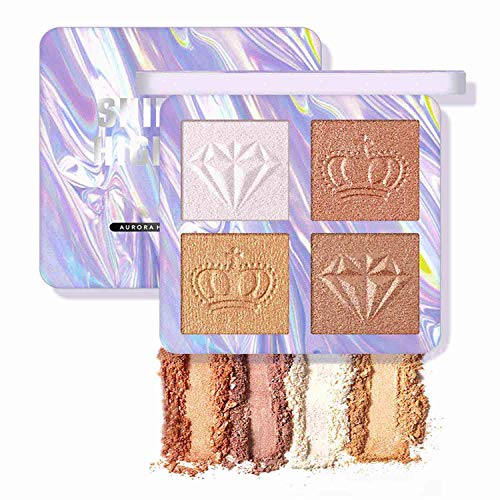 Sumeitang Highlighter Palette 4Color Shimmer Glow Bronzer Highlighter Powder Kit Face Contour illuminator Makeup Palette