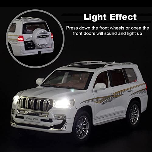 Image of Invite Enterprise Exclusive Alloy Metal Pull Back Die-Cast Car 1:24 Prado Diecast Metal Pullback Toy Car With Openable Doors & Light, Music Boys Gifts Toys For Kids(1:24 Prado - White)