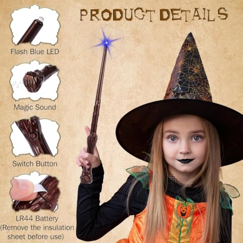 Image of WANNA PARTY WP Polyvinyl Chloride Harry The Magician Light Up Magic Wizard Wand, Light Up Witch Toys for Kids Cosplay Party Birthday Gift, Halloween Party, Brown