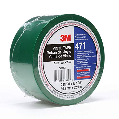 3M Vinyl Tape 471, 2 in x 36 yd, Green, 1 Roll, Green Floor Tape, Paint Alternative for Floor Marking, Social Distancing, Color Coding, Safety Marking 3M Vinyl Tape 471, 2 in x 36 yd, Green, 1 Roll, Green Floor Tape, Paint Alternative for Floor Marking, Social Distancing, Color Coding, Safety Marking