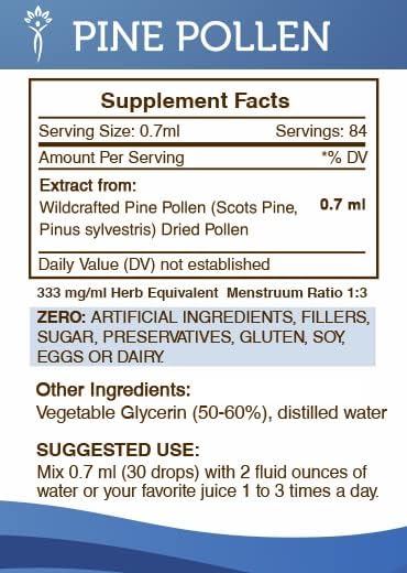 Secrets of the Tribe Pine Pollen Tincture Alcohol-Free Extract, Wildcrafted Pine Pollen (Scots Pine, Pinus sylvestris) Dried Pollen (2 FL OZ) - Image 4