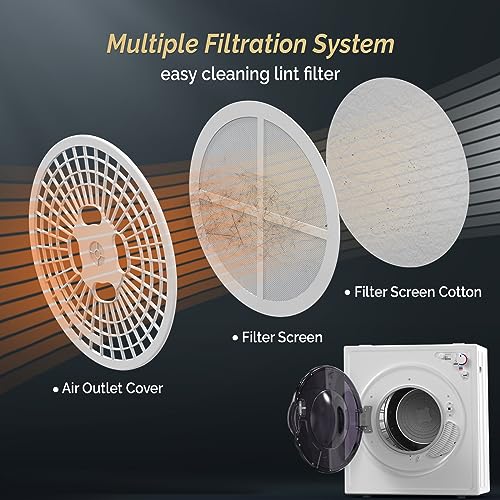 Image of ROVSUN 2.6 Cu.Ft. Portable Dryers for Laundry, Compact Portable Clothes Dryer with Stainless Steel Tub, Dryer Machine, 110V Electric Dryer with Control Knob for Apartment, Dorm, RV, White, 1400W