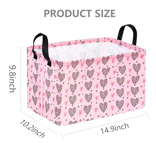 Image of Valentines Basket Rec Heart Print Box Hamper Storage Basket Collapsible Organizer Bin Gift Shelf Baskets for Home and Kitchen Storage